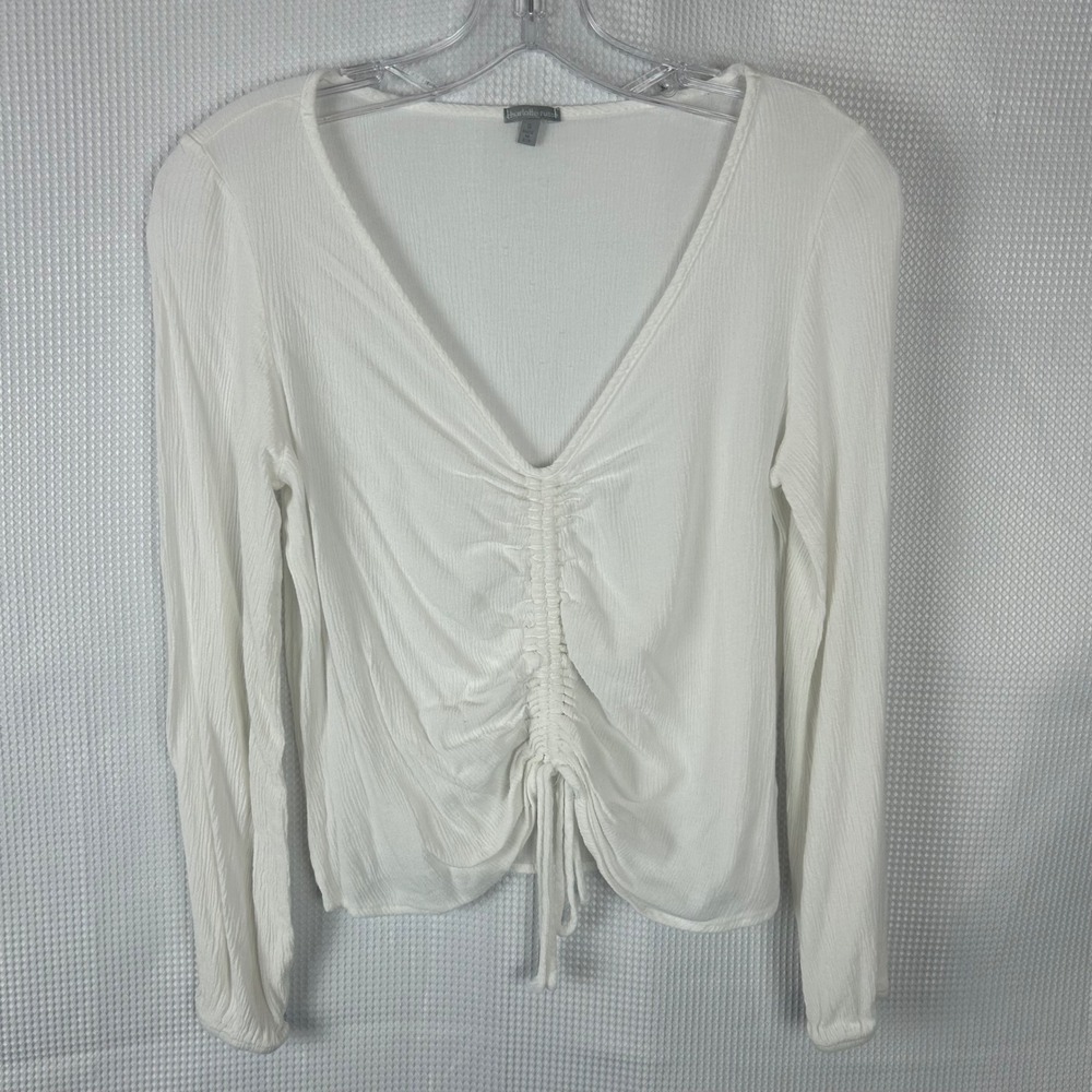 Boho Minimalist Charlotte Russe White Ruched Front V-Neck Top Small PT018